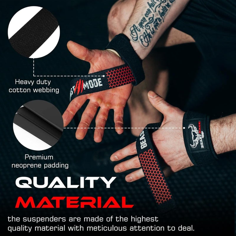 BEAST RAGE Lifting Wrist Straps for Weightlifting, Weight Lifting Straps Gym Grip Power Workouts Lifting Straps Padded Cotton Men Women Wrap Lift Deadlift Straps Hard Pull Exercise - Image 3